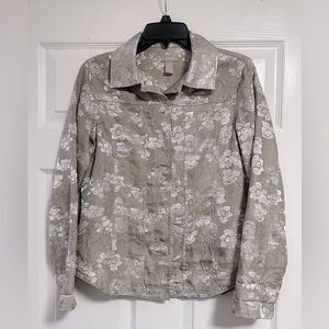 Chicos champagne silver jacquard shirt /jacket 0